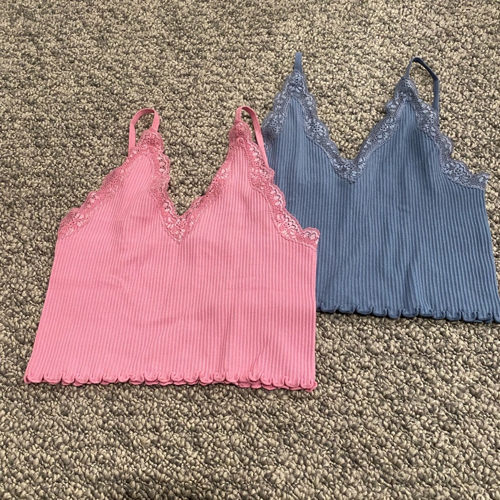 Love Tree Girl’s Pink and Blue Lace Trim Ribbed Camisole Tops